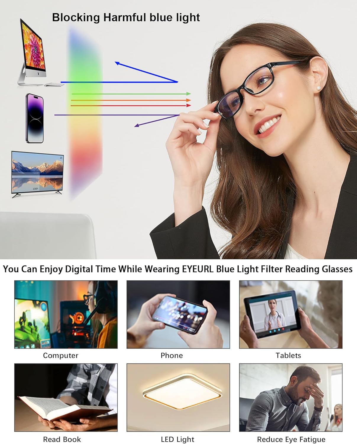 EYEURL TR90 Frame Reading Glasses for Women – 2 Pack Lightweight Blue Light Blocking Readers, Anti Eyestrain Comfortable Eyewear