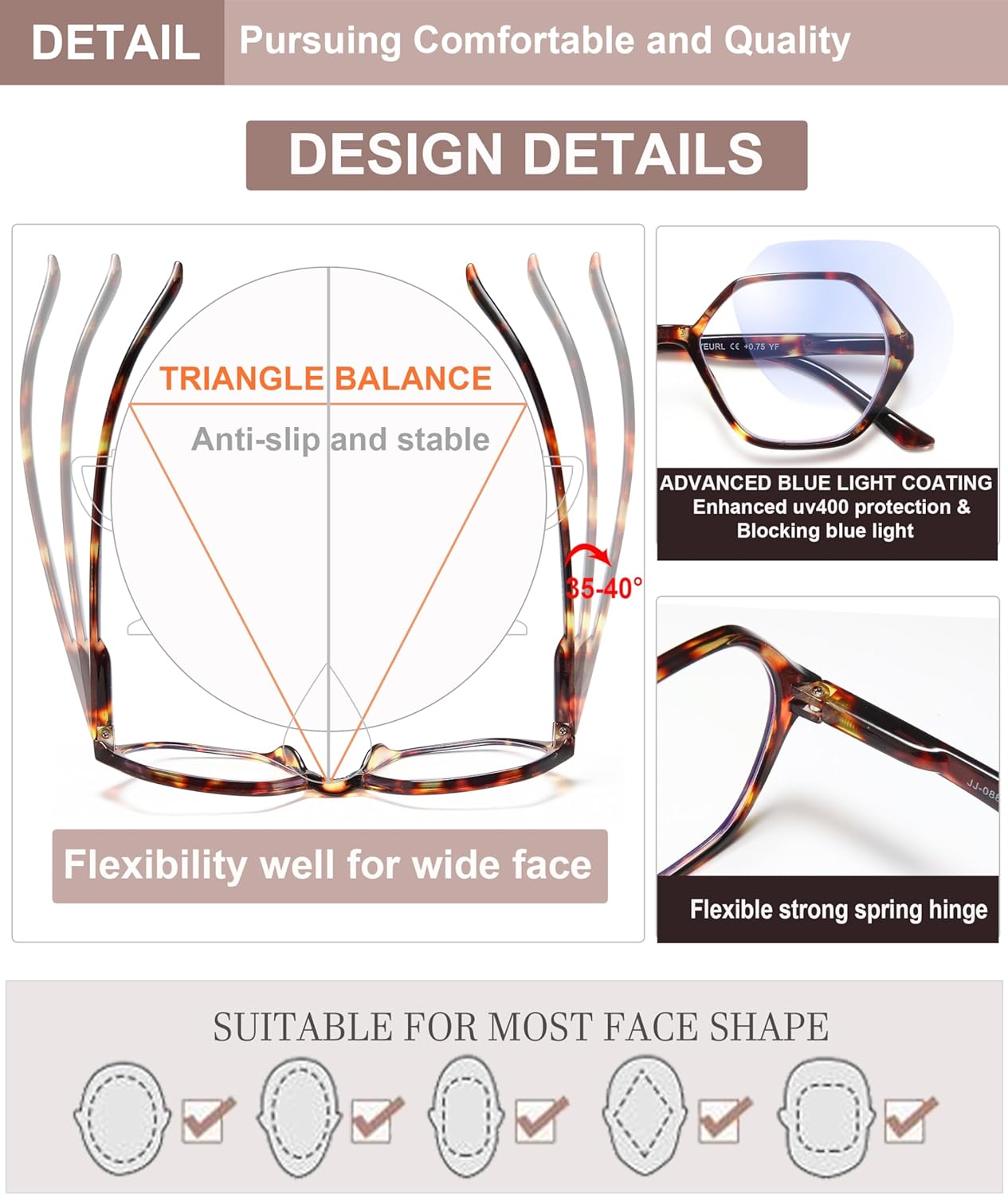 EYEURL Vintage Diamond Frame Reading Glasses for Women – 4 Pack Blue Light Blocking Computer Readers with Spring Hinges, Anti-Glare Lightweight Eyeglasses