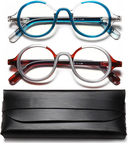 Stylish Retro Round Reading Glasses – Unisex Blue Light Blocking Readers with Spring Hinges for Comfortable Computer Use