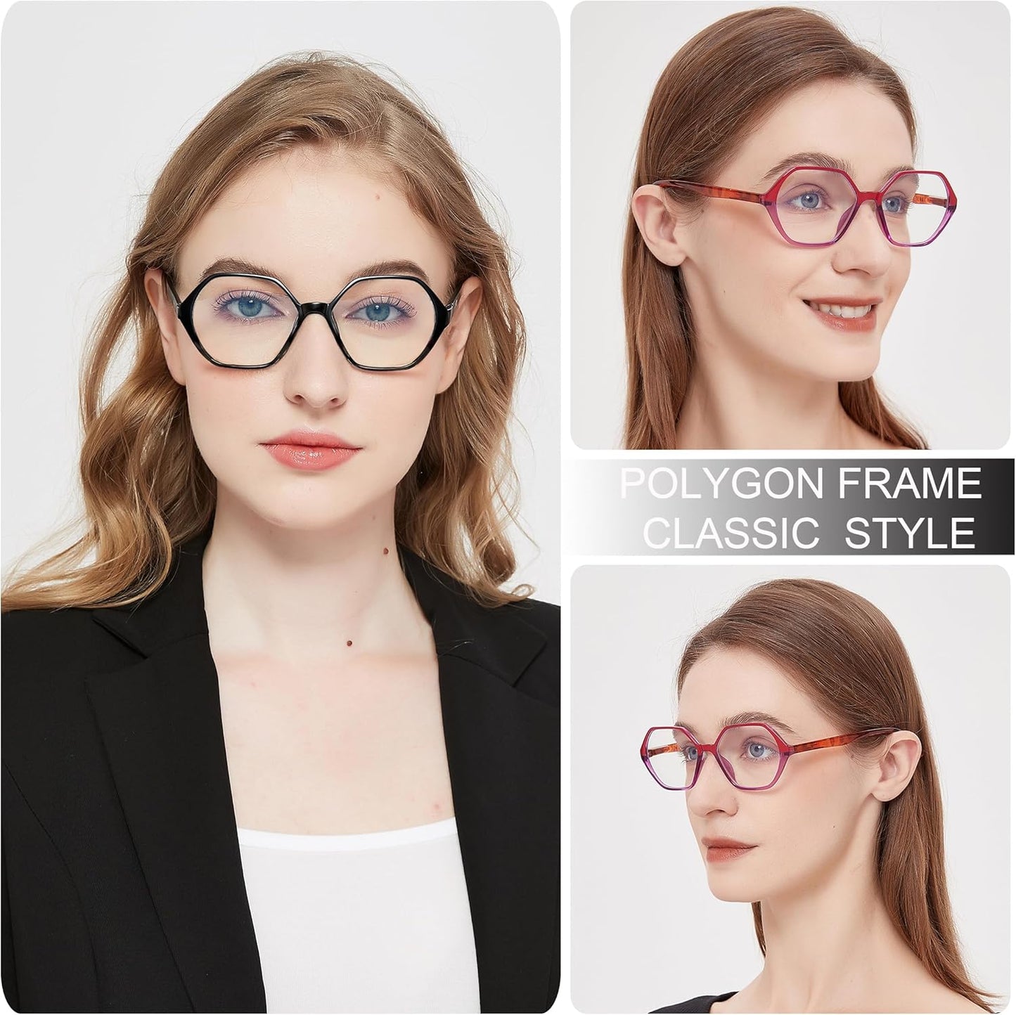 EYEURL Vintage Diamond Frame Reading Glasses for Women – 4 Pack Blue Light Blocking Computer Readers with Spring Hinges, Anti-Glare Lightweight Eyeglasses