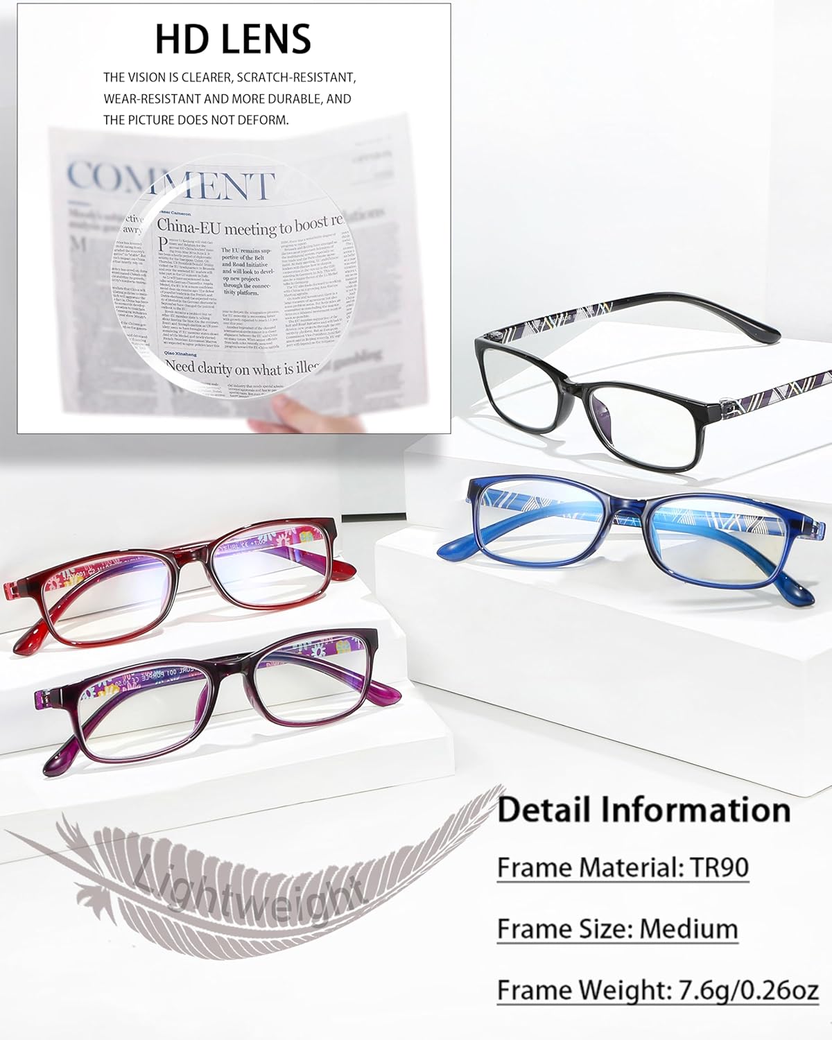 EYEURL Blue Light Blocking Glasses For Womens - 2 Pairs Lightweight Blue Screen Computer Eyeglasses Anti Glare Glasses