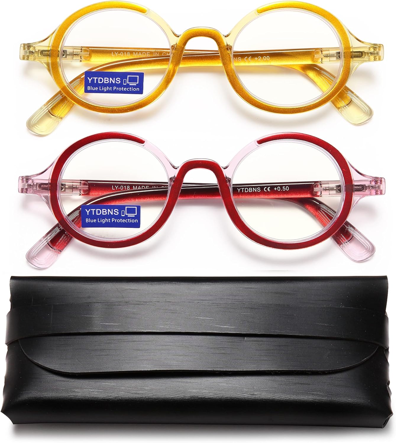 Retro Round Reading Glasses for Men and Women, Stylish Color Frame Design, Blue Light Blocking, Spring Hinges, Anti Eye Strain Computer Readers