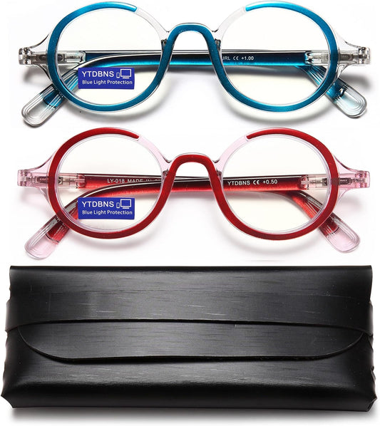 Retro Round Reading Glasses for Men and Women – Blue Light Blocking Computer Readers with Spring Hinges, Anti Eye Strain Stylish Color Frame Design
