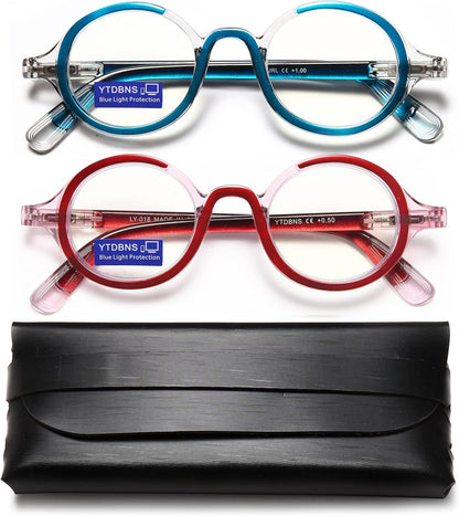 Retro Round Reading Glasses for Men and Women – Blue Light Blocking Computer Readers with Spring Hinges, Anti Eye Strain Stylish Color Frame Design