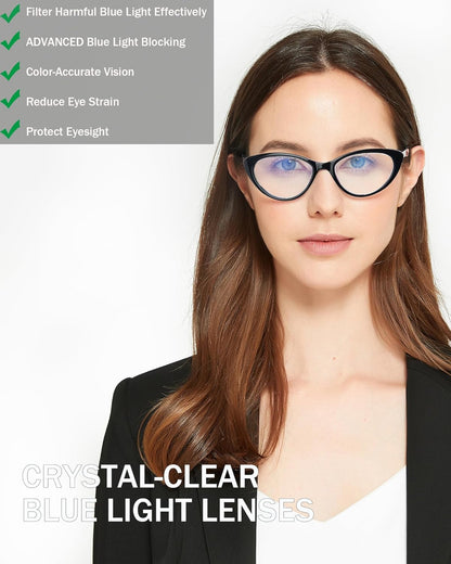EYEURL Cat Eye Reading Glasses for Women – 2 Pack Stylish Blue Light Blocking Readers with Spring Hinge, Anti Glare & UV Protection