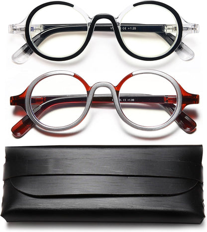 Blue Light Blocking Retro Round Readers for Men & Women – Anti Eye Strain Computer Glasses with Durable Spring Hinges and Trendy Color Frames