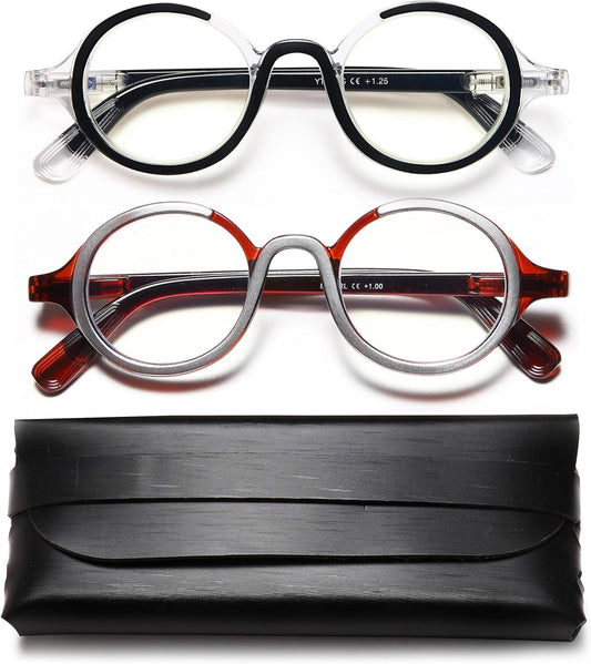 Blue Light Blocking Retro Round Readers for Men & Women – Anti Eye Strain Computer Glasses with Durable Spring Hinges and Trendy Color Frames