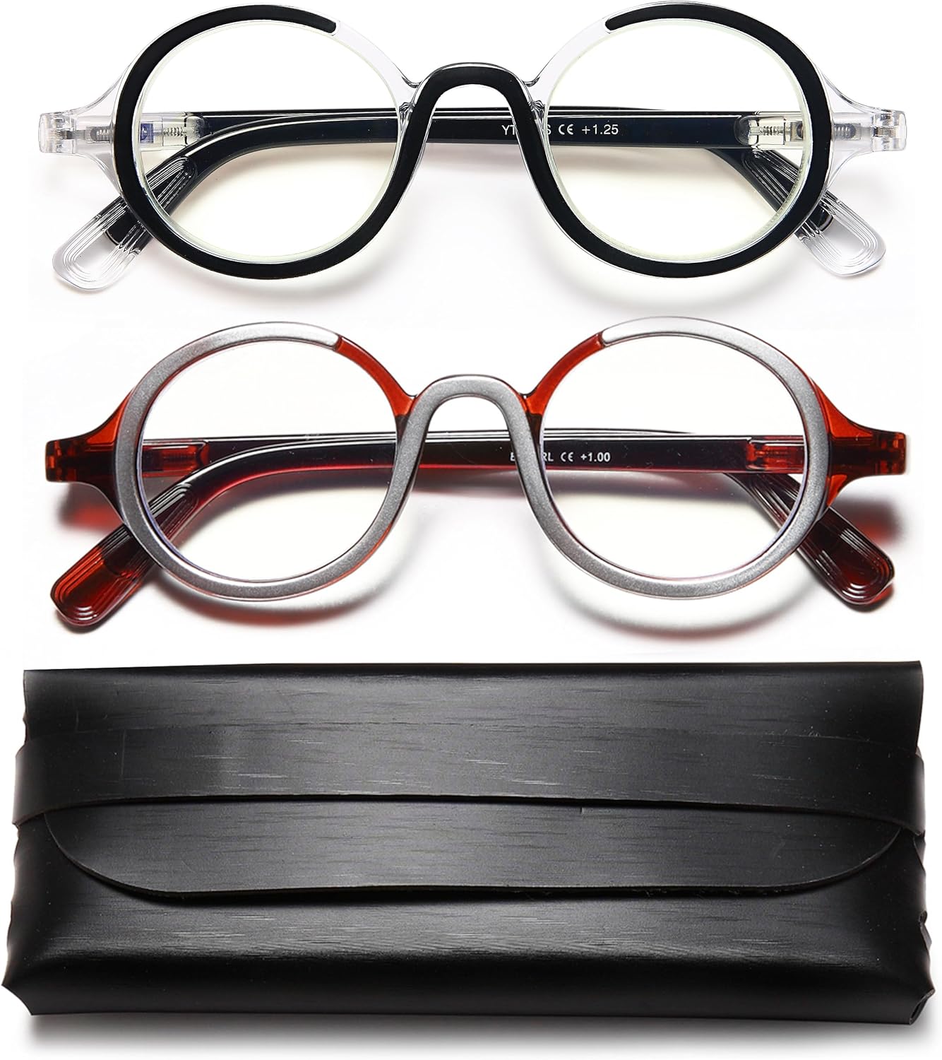 Blue Light Blocking Retro Round Readers for Men & Women – Anti Eye Strain Computer Glasses with Durable Spring Hinges and Trendy Color Frames