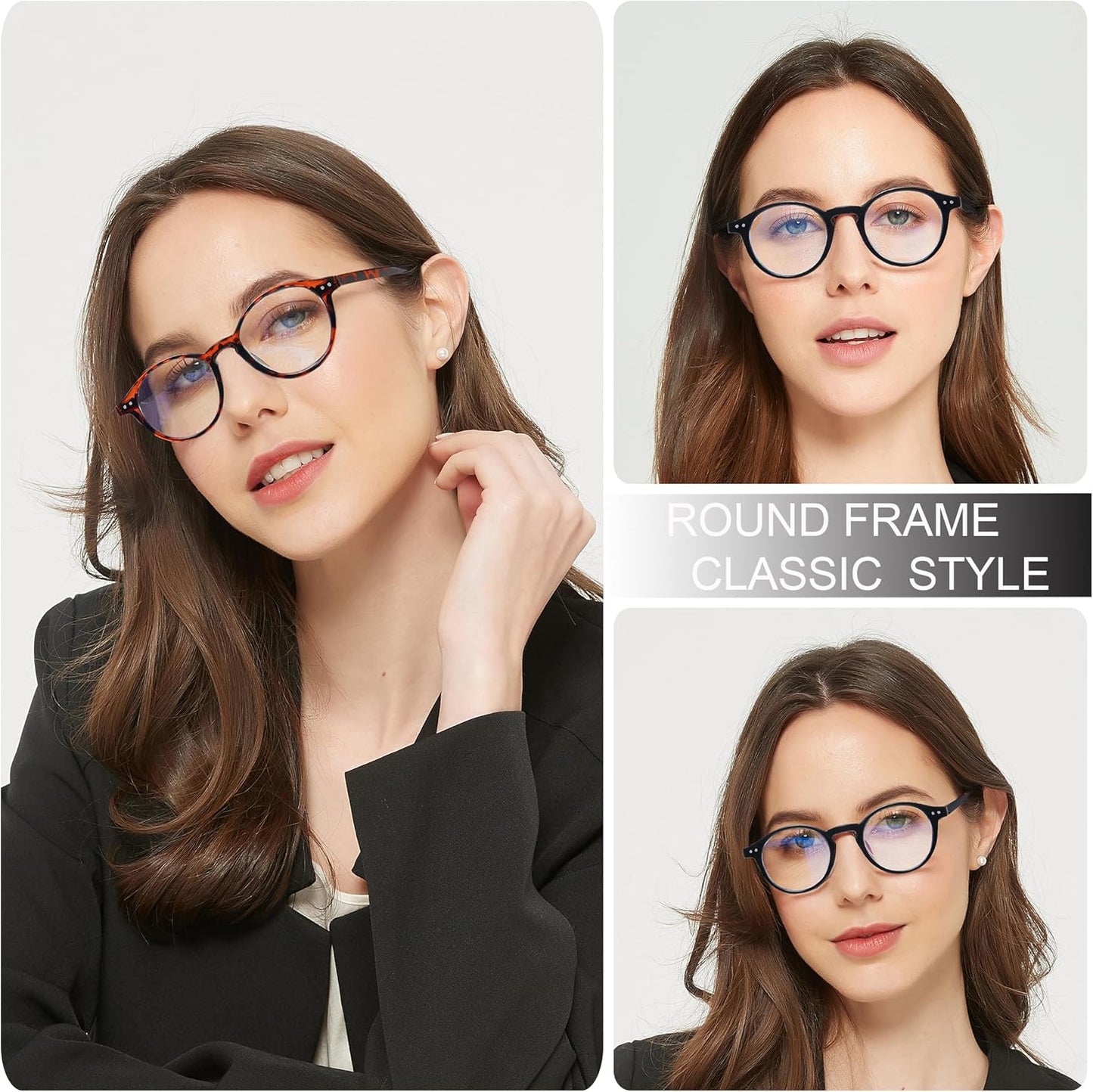 EYEURL 4-Pack Round Reading Glasses for Women Men Neck Hanging Small Blue Light Glasses Retro Round Computer Glasses With Spring Hinges TR90 Lightweight Readers for Women 3.0