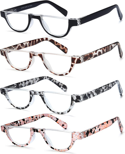 EYEURL Half Frame Reading Glasses for Women-4 Pack Blue Light Glasses Fashion Computer Readers for Women Anti UV Ray Eyeglasses with Spring Hinges