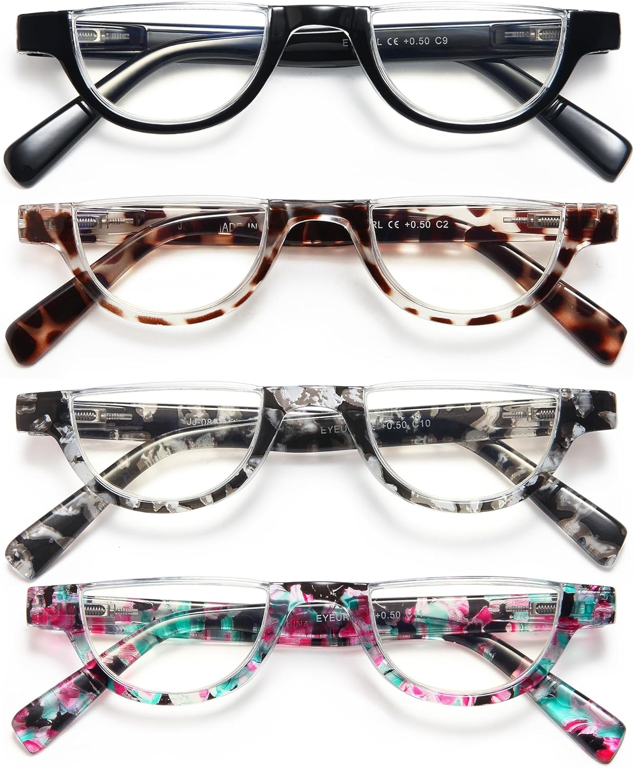 EYEURL Half Frame Reading Glasses for Women – 4 Pack Blue Light Blocking Computer Readers with Spring Hinges, Stylish Anti-UV Eyeglasses for Office and Daily Use