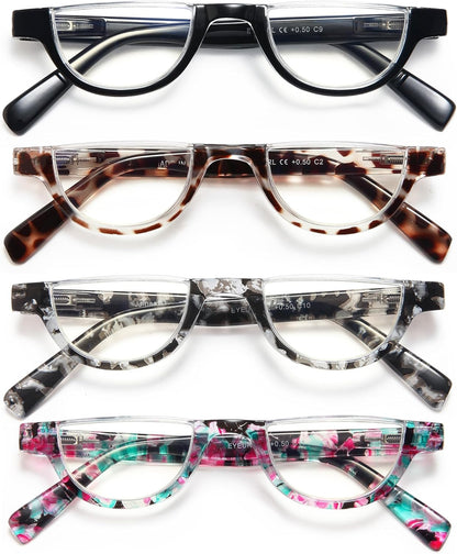 EYEURL Half Frame Reading Glasses for Women – 4 Pack Blue Light Blocking Computer Readers with Spring Hinges, Stylish Anti-UV Eyeglasses for Office and Daily Use