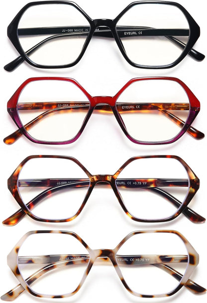 EYEURL 4-Pack Reading Glasses for Women Blue Light Blocking Reading Glasses Vintage Design Diamond-Shaped Frame Spring Hinge Readers for Women Men Anti Glare Filter Lightweight Eyeglasses,1.5
