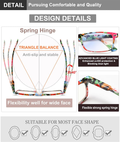 Stylish Reading Glasses for Women, Blue Light Blocking Readers, Ladies Eyeglasses, Fashion Computer Eye Glasses, Cheaters