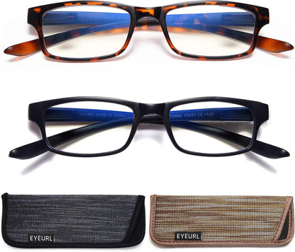 EYEURL Neck Hanging Reading Glasses – 2 Pack Blue Light Blocking Computer Readers for Women and Men with Spring Hinges, Convenient Hands-Free Eyewear