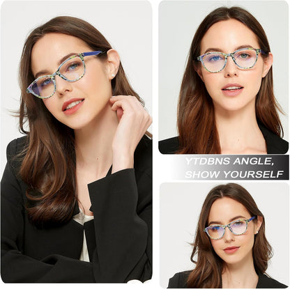 Fashion Cat Eye Reading Glasses for Women, 4-Pack Floral Pattern Readers with Spring Hinges, Lightweight Comfortable Frame, Anti Eyestrain Cheaters