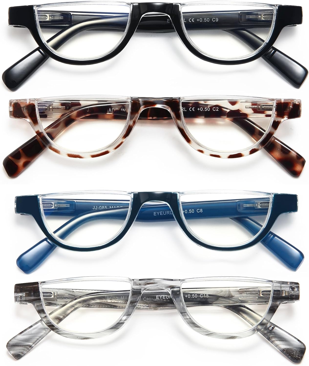 EYEURL Half Frame Reading Glasses for Women-4 Pack Blue Light Glasses Fashion Computer Readers for Women Anti UV Ray Eyeglasses with Spring Hinges