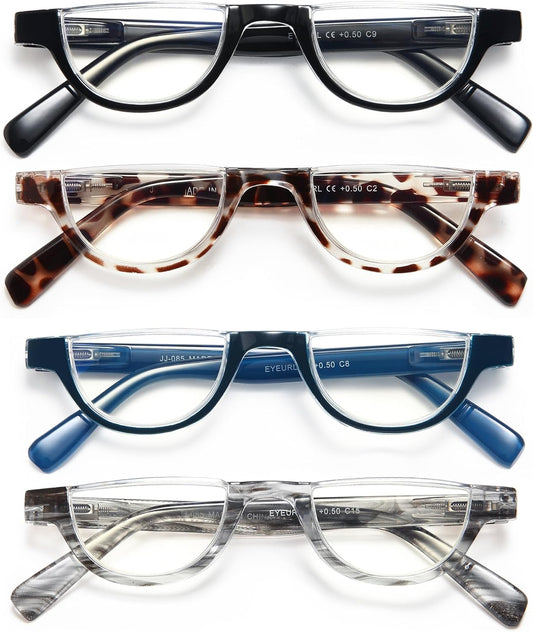 EYEURL Half Frame Reading Glasses for Women-4 Pack Blue Light Glasses Fashion Computer Readers for Women Anti UV Ray Eyeglasses with Spring Hinges
