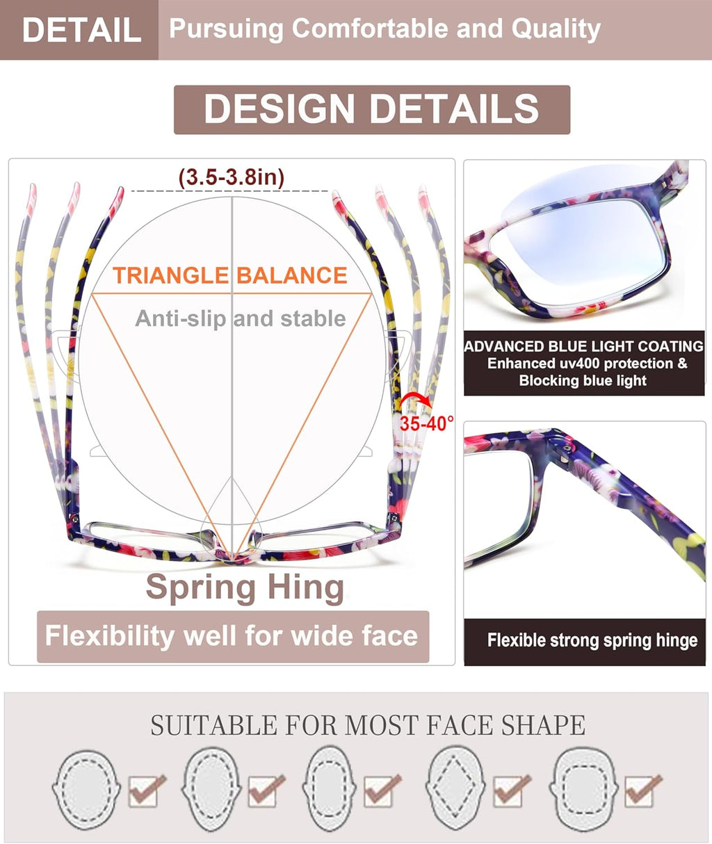 Fashion Reading Glasses for Women – Blue Light Blocking Ladies Readers, Lightweight Stylish Cheaters for Clear Vision