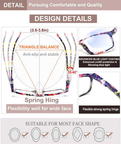 Fashion Reading Glasses for Women – Blue Light Blocking Ladies Readers, Lightweight Stylish Cheaters for Clear Vision