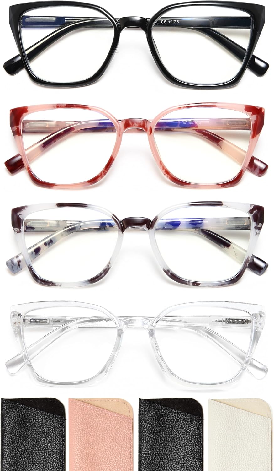 EYEURL 4-Pack Cat Eye Reading Glasses for Women – Fashion Blue Light Blocking Readers, Comfortable Ladies Computer Eyeglasses for Everyday Use