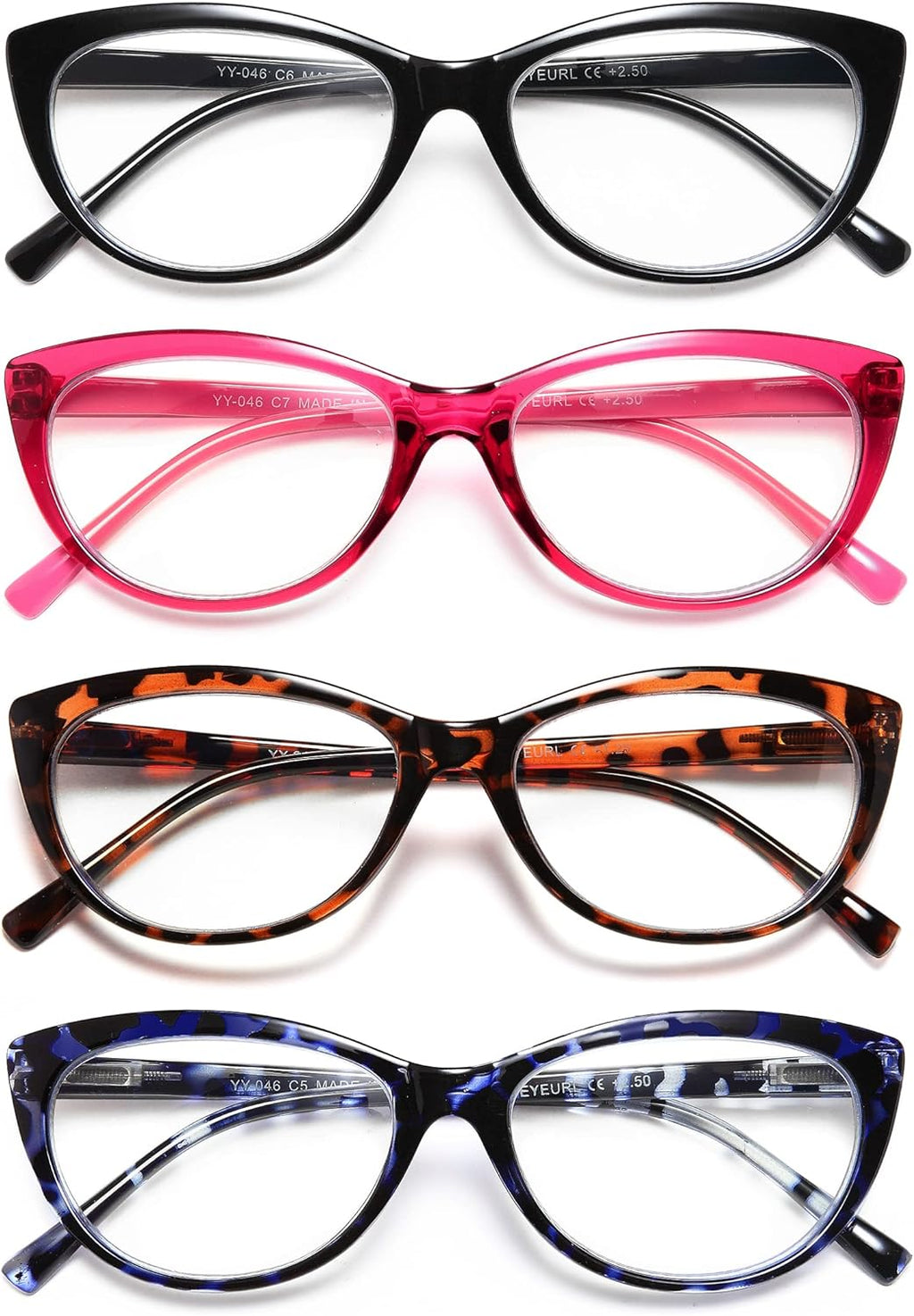 EYEURL 4 Pack Cat Eye Reading Glasses for Women,Blue Light Blocking Readers Lightweight Spring Hinge Anti Eyestrain UV Fashion Eyeglasses +2.0
