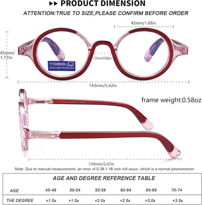 Retro Round Reading Glasses for Men and Women – Blue Light Blocking Computer Readers with Spring Hinges, Anti Eye Strain Stylish Color Frame Design
