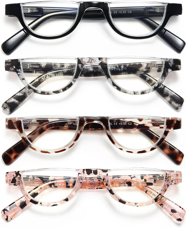 EYEURL Half Frame Reading Glasses women-4 Pack Blue Light Blocking Glasses Fashion Rimless Computer Readers for women/men