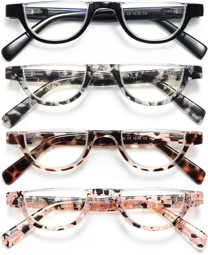 EYEURL Half Frame Reading Glasses for Women-4 Pack Blue Light Glasses Fashion Computer Readers for Women Anti UV Ray Eyeglasses with Spring Hinges