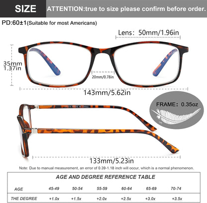 Professional Reading Glasses for Men/Women, Blue Light Blocking Computer Readers with Spring Hinges for Glare and UV Protection