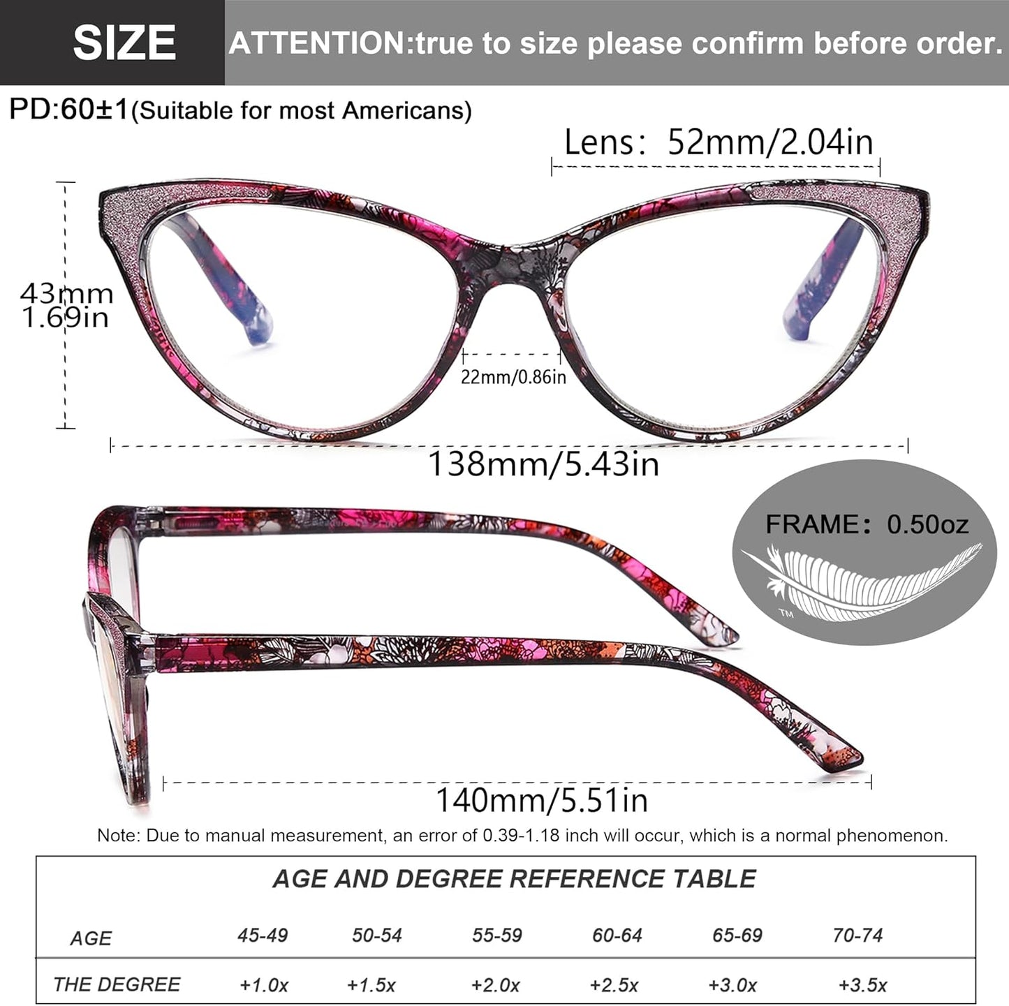 Cat Eye Reading Glasses for Women, Eyeglasses, Blue Light Readers for Women, Computer Eye Glasses, Cheaters, Stylish Glitter Frame for All Face Shapes