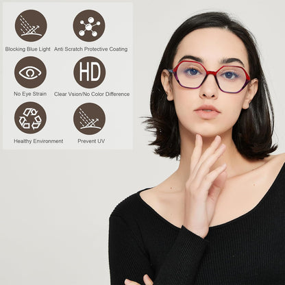 EYEURL 4-Pack Reading Glasses for Women Blue Light Blocking Reading Glasses Vintage Design Diamond-Shaped Frame Spring Hinge Readers for Women Men Anti Glare Filter Lightweight Eyeglasses,1.5