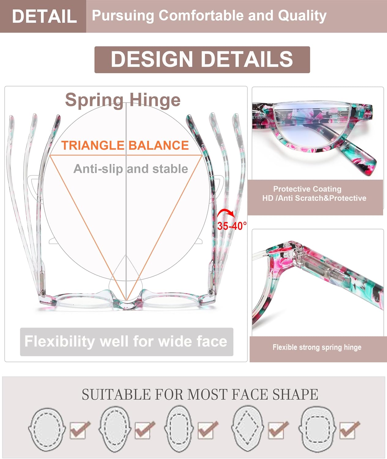 EYEURL Half Frame Reading Glasses for Women – 4 Pack Blue Light Blocking Computer Readers with Spring Hinges, Stylish Anti-UV Eyeglasses for Office and Daily Use