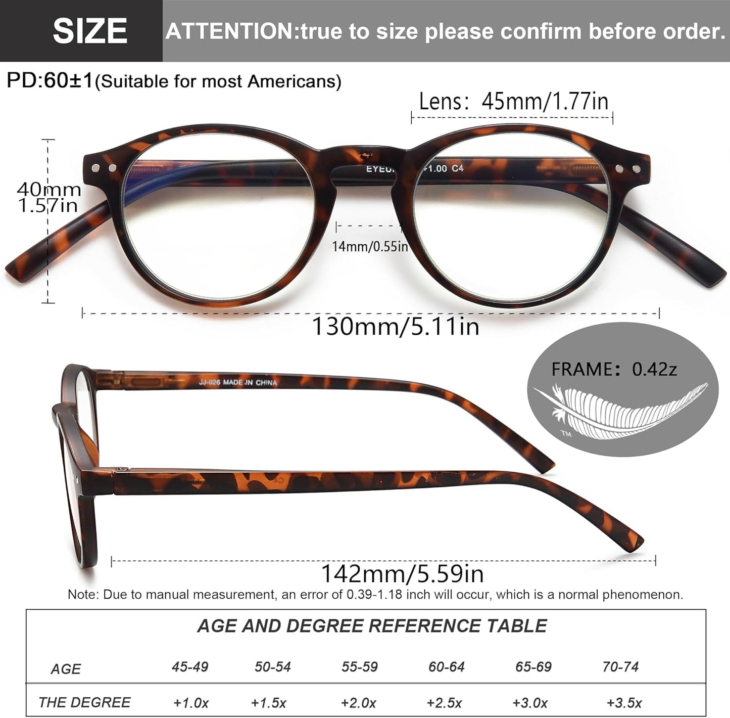 EYEURL 4-Pack Small Round Reading Glasses for Women Men Neck Hanging Blue Light Blocking Eyeglasses TR90 Readers for Women