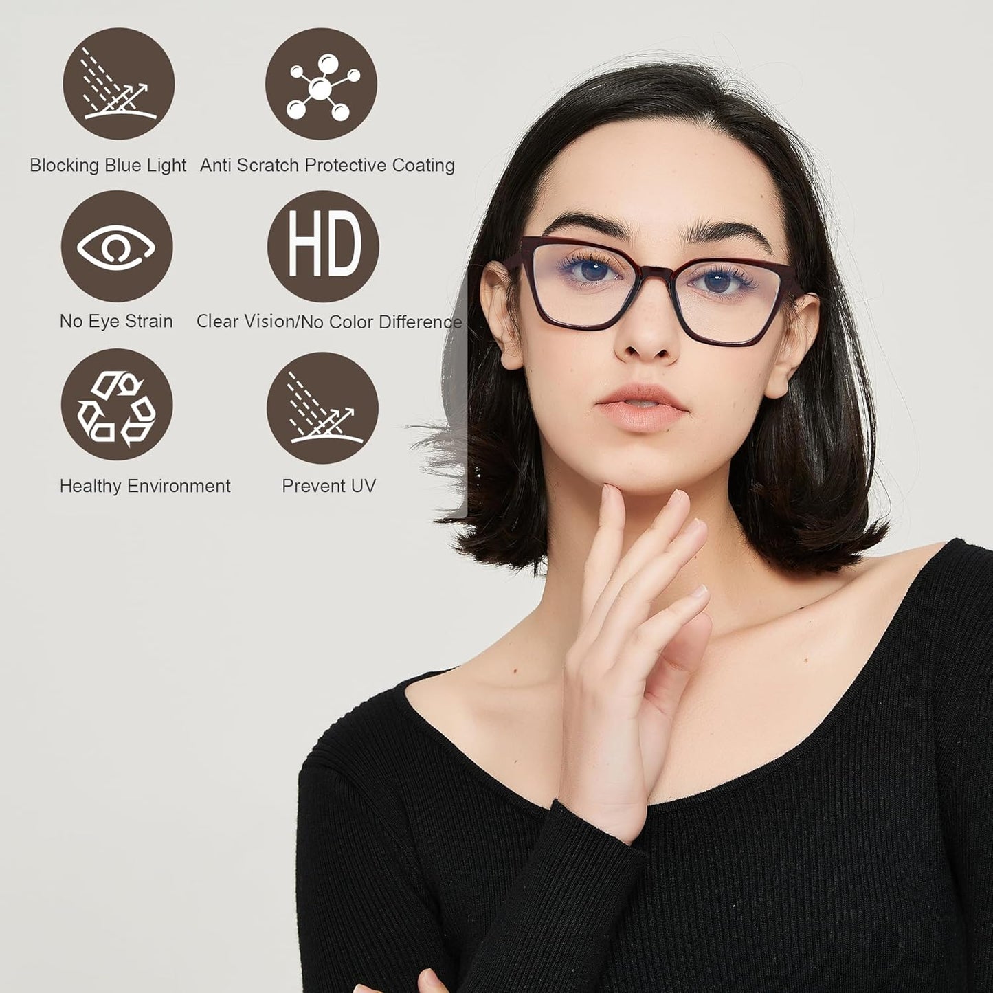 Stylish EYEURL 5-Pack Cat Eye Reading Glasses for Women – Blue Light Blocking Reading Glasses with Fashion Square Frames & Comfortable Spring Hinges