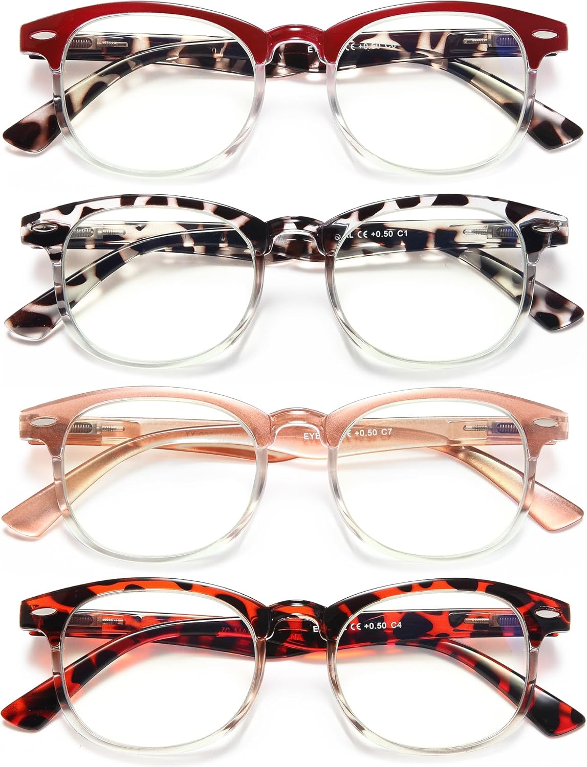 EYEURL Blue Light Blocking Round Reading Glasses for Women – 4 Pack Vintage Style Readers, Comfortable Computer Eyeglasses with Clear Vision