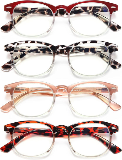EYEURL Blue Light Blocking Round Reading Glasses for Women – 4 Pack Vintage Style Readers, Comfortable Computer Eyeglasses with Clear Vision