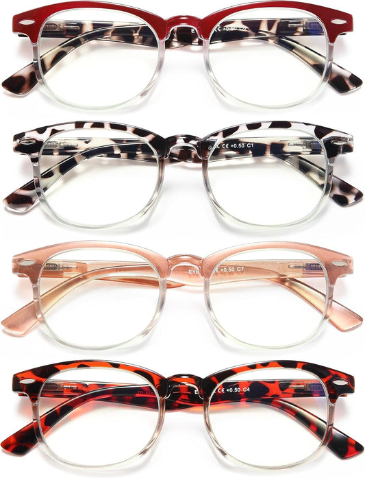 EYEURL Blue Light Blocking Round Reading Glasses for Women – 4 Pack Vintage Style Readers, Comfortable Computer Eyeglasses with Clear Vision