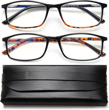 Professional Reading Glasses for Men and Women – Blue Light Blocking Computer Readers with Spring Hinges, Anti Glare & UV Protection