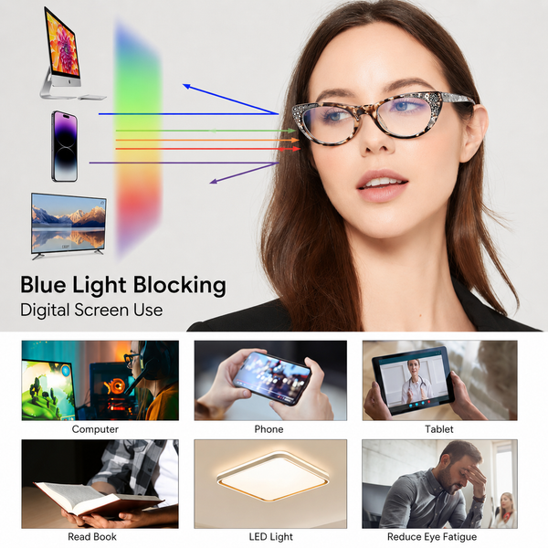 EYEURL Cat Eye Reading Glasses 3-Pack – Blue Light Blocking Computer Readers for Women, Rhinestone Frame Design, Anti UV & Anti Glare Eyeglasses