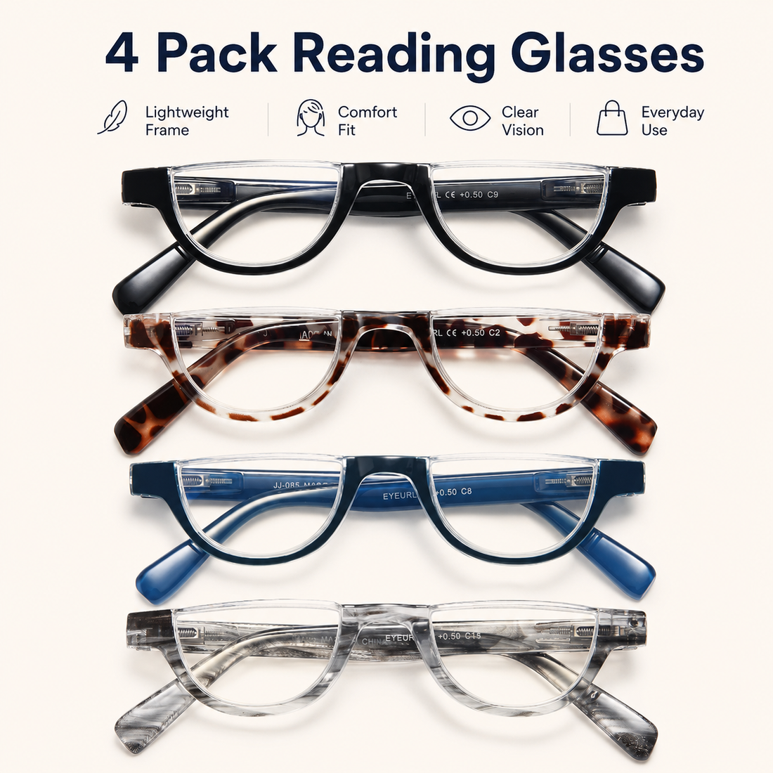 4-Pack Fashion Semi-Rimless Blue-Light Readers for Women - product photo 1