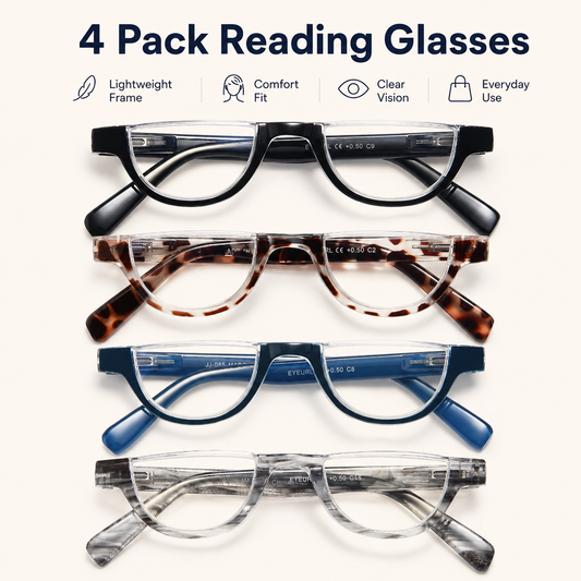 EYEURL Half Frame Reading Glasses for Women-4 Pack Blue Light Glasses Fashion Computer Readers for Women Anti UV Ray Eyeglasses with Spring Hinges