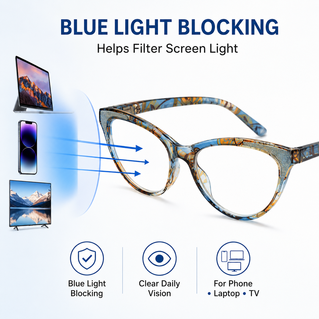 Blue Light Blocking Cat Eye Readers for Women – Computer Eyeglasses with Glitter Frame, Anti Glare Cheaters for All Face Shapes
