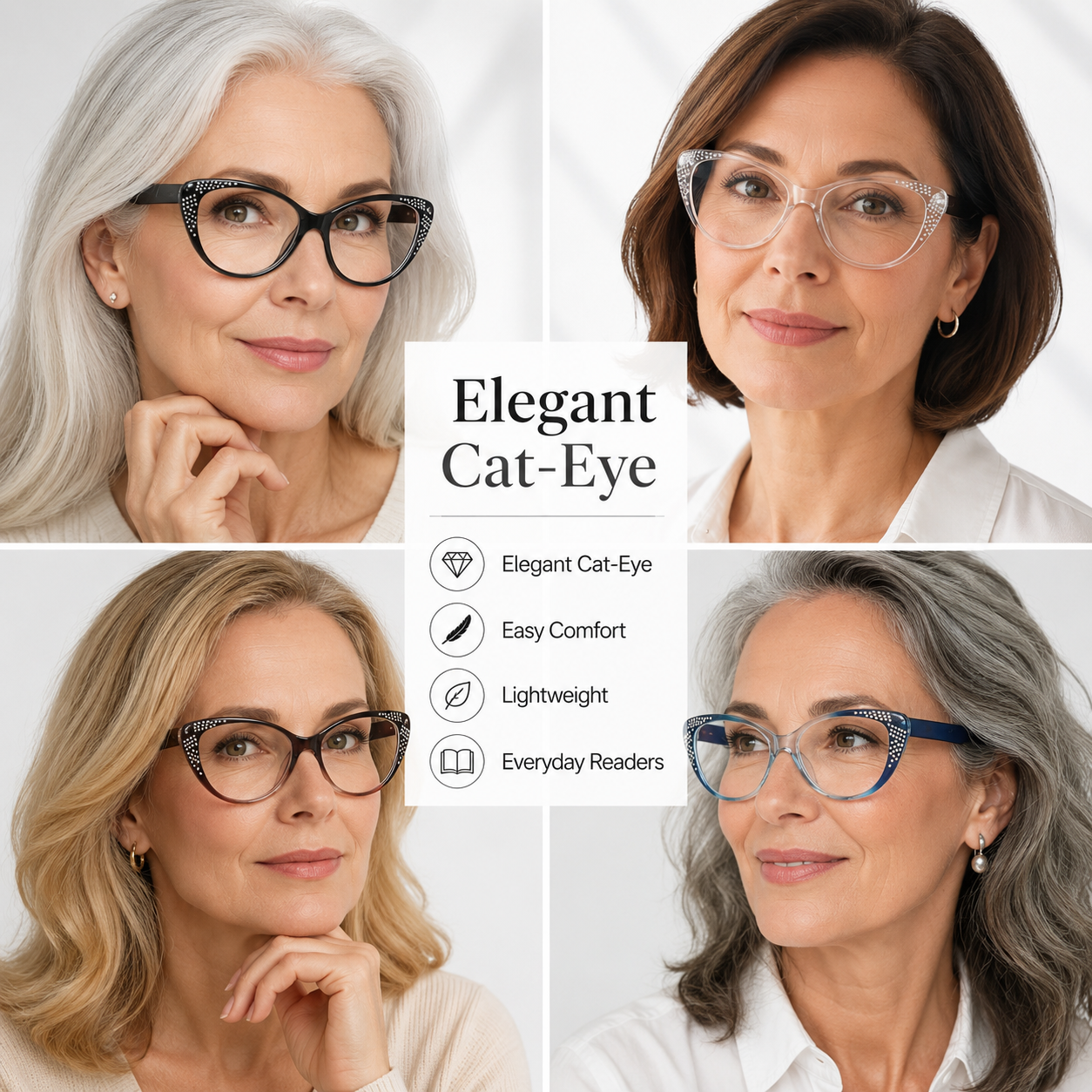 EYEURL Cat Eye Blue Light Blocking Reading Glasses for Women - Fashion Readers with Flexible Spring Hinges
