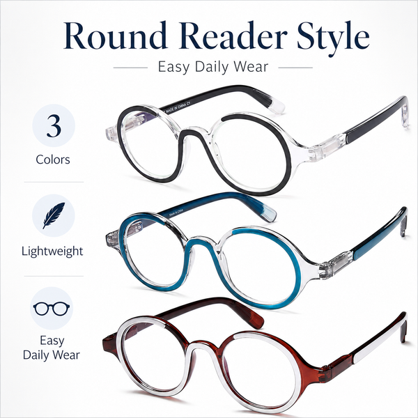 Unisex Retro Round Reading Glasses – Fashion Color Frame Blue Light Blocking Readers, Spring Hinges for Comfort and Eye Protection