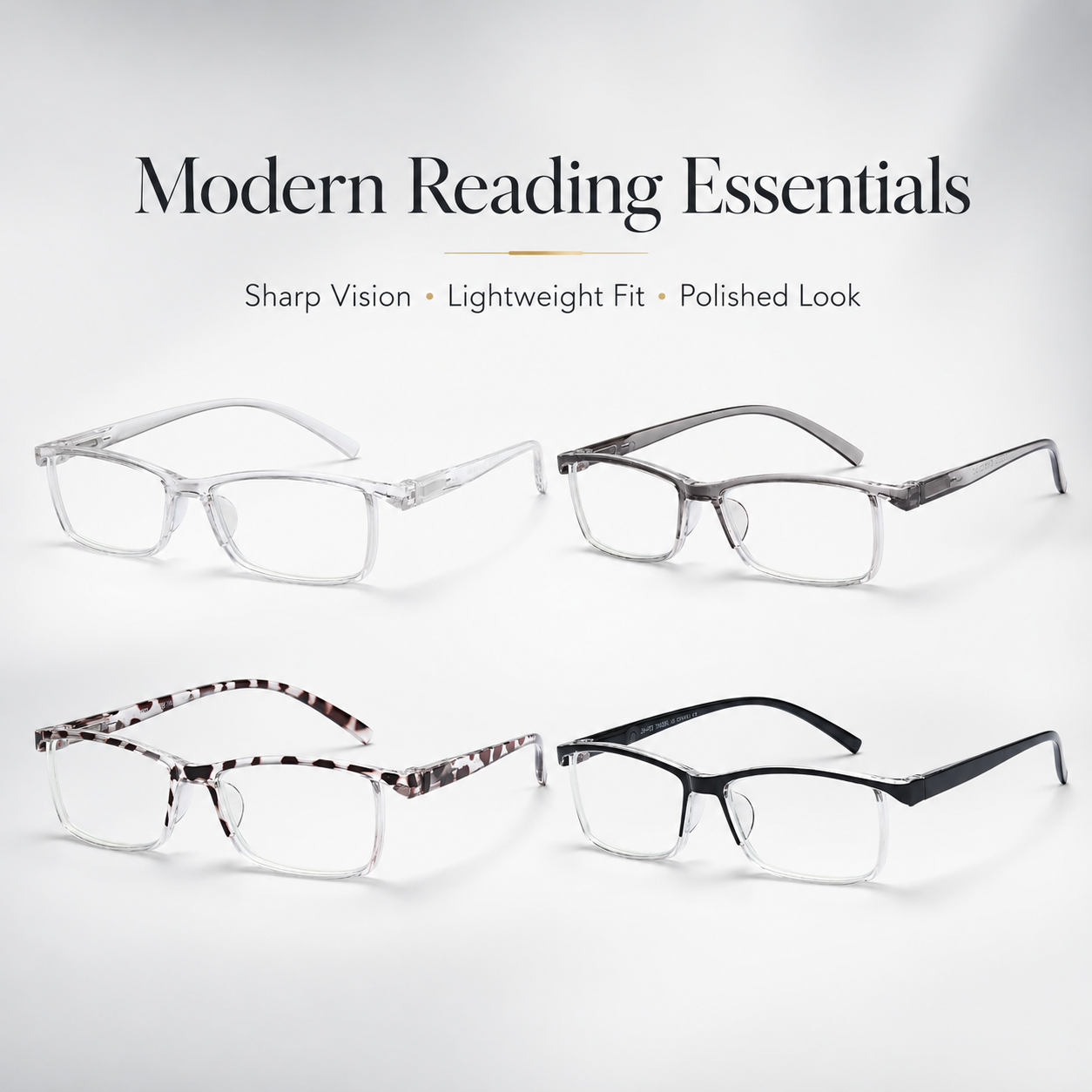 EYEURL Fashion Half Frame Reading Glasses – 4 Pack Blue Light Blocking Rectangle Semi-Rimless Eyeglasses for Men and Women with Spring Hinges