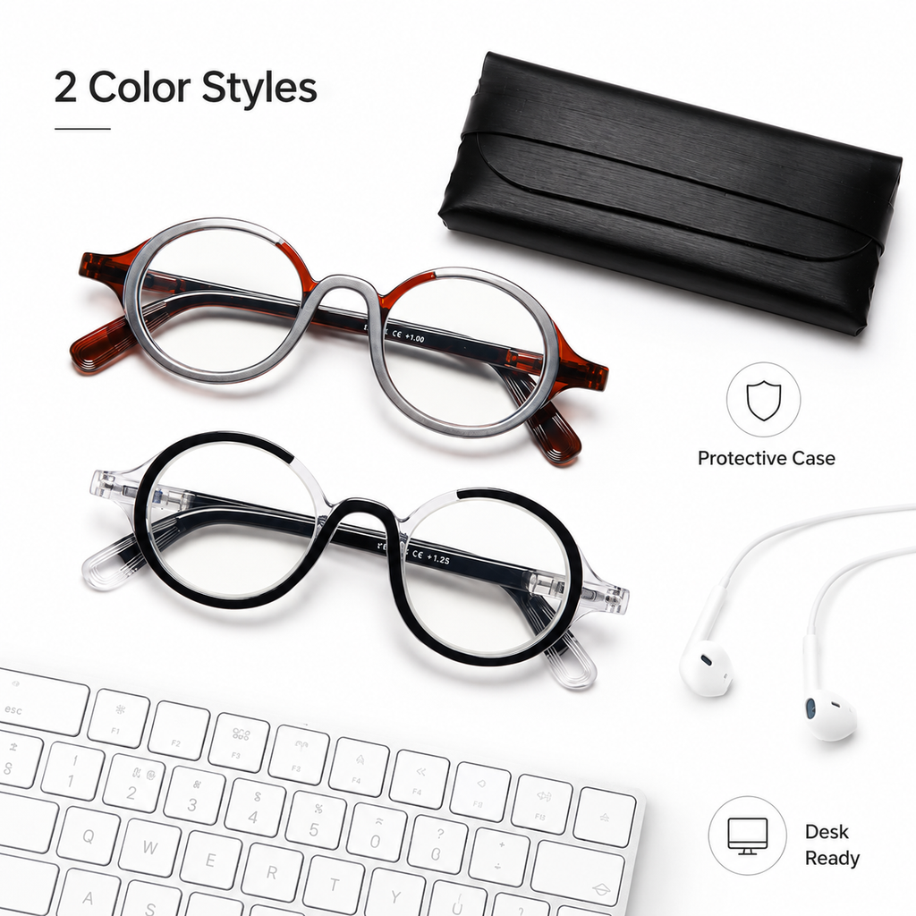Blue Light Blocking Retro Round Readers for Men & Women – Anti Eye Strain Computer Glasses with Durable Spring Hinges and Trendy Color Frames