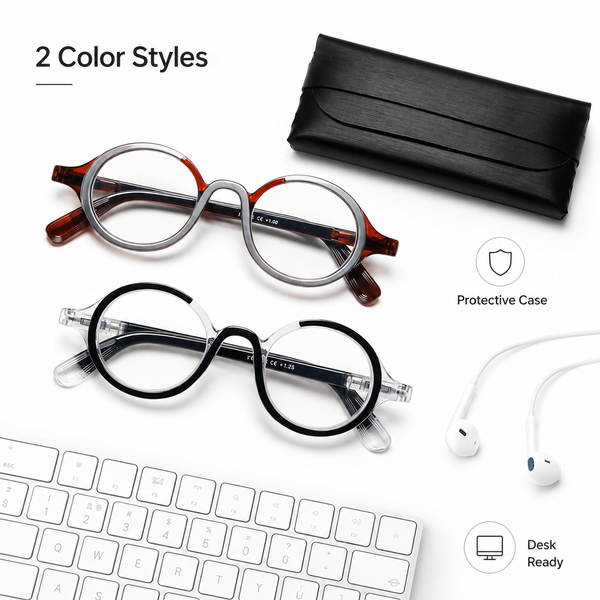 Blue Light Blocking Retro Round Readers for Men & Women – Anti Eye Strain Computer Glasses with Durable Spring Hinges and Trendy Color Frames
