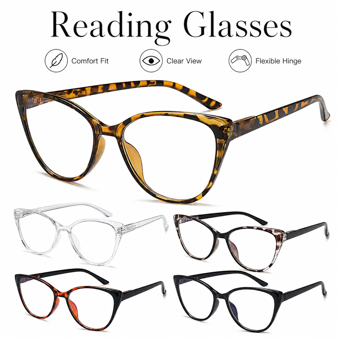 5-Pack Fashion Cat-Eye Blue-Light Readers for Women - product photo 2