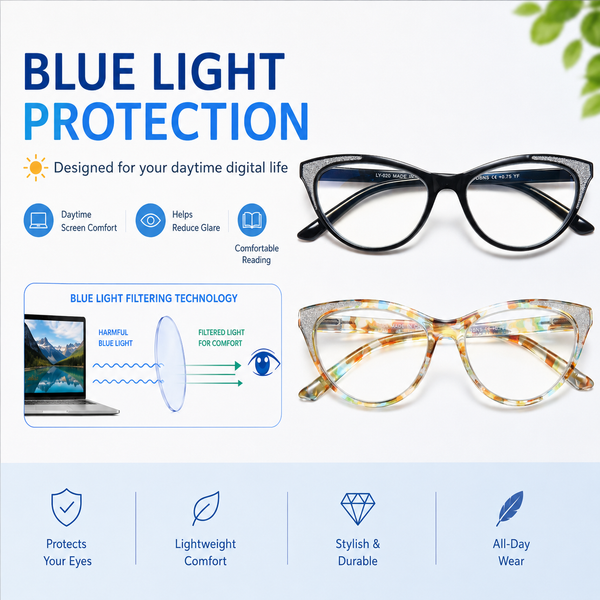 Cat Eye Reading Glasses for Women – Blue Light Blocking Computer Readers with Stylish Glitter Frame, Comfortable Eyeglasses for All Face Shapes